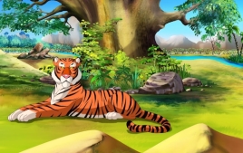 Большой тигр лежит под деревом | Премиум Фото